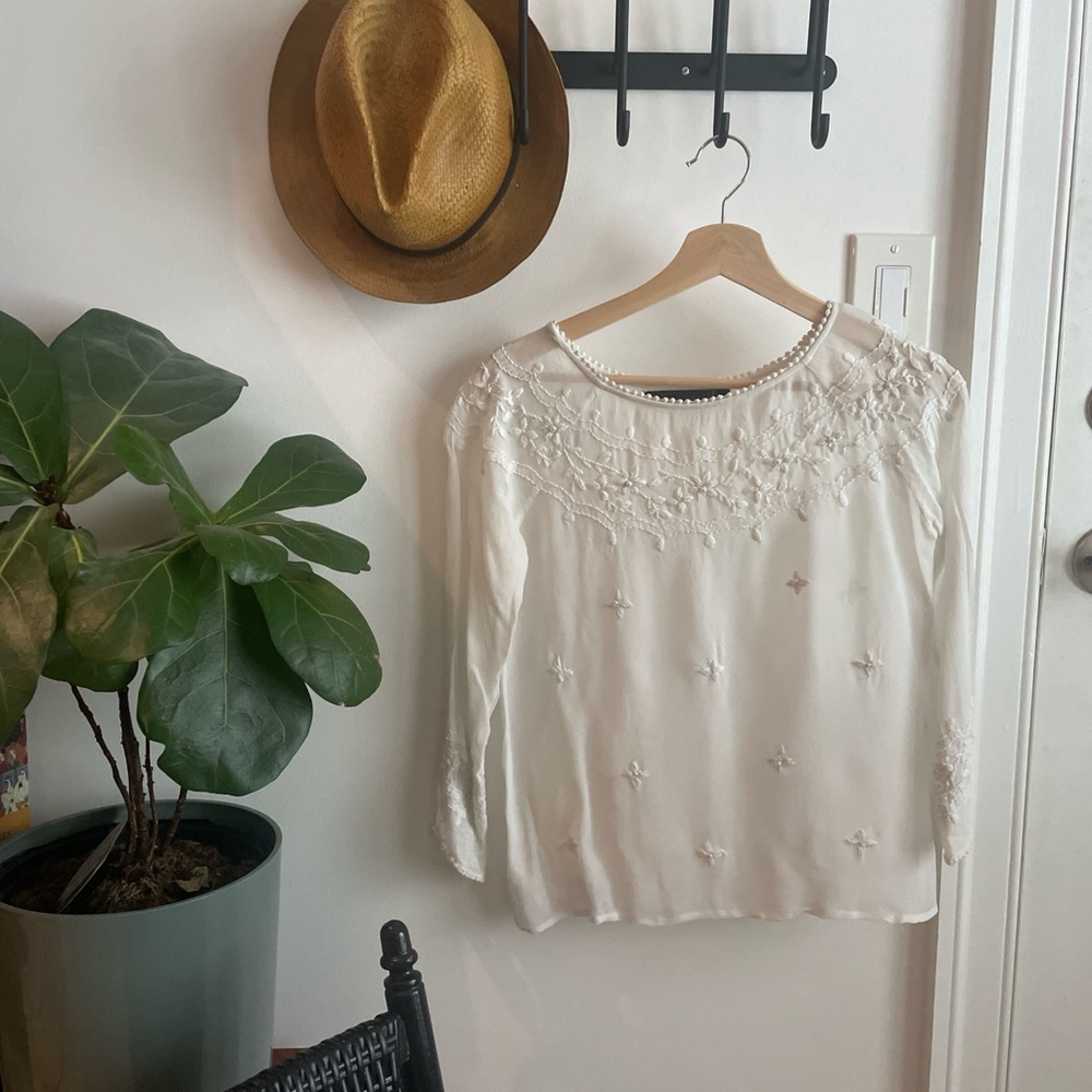 Zara basic small, sheer white blouse!